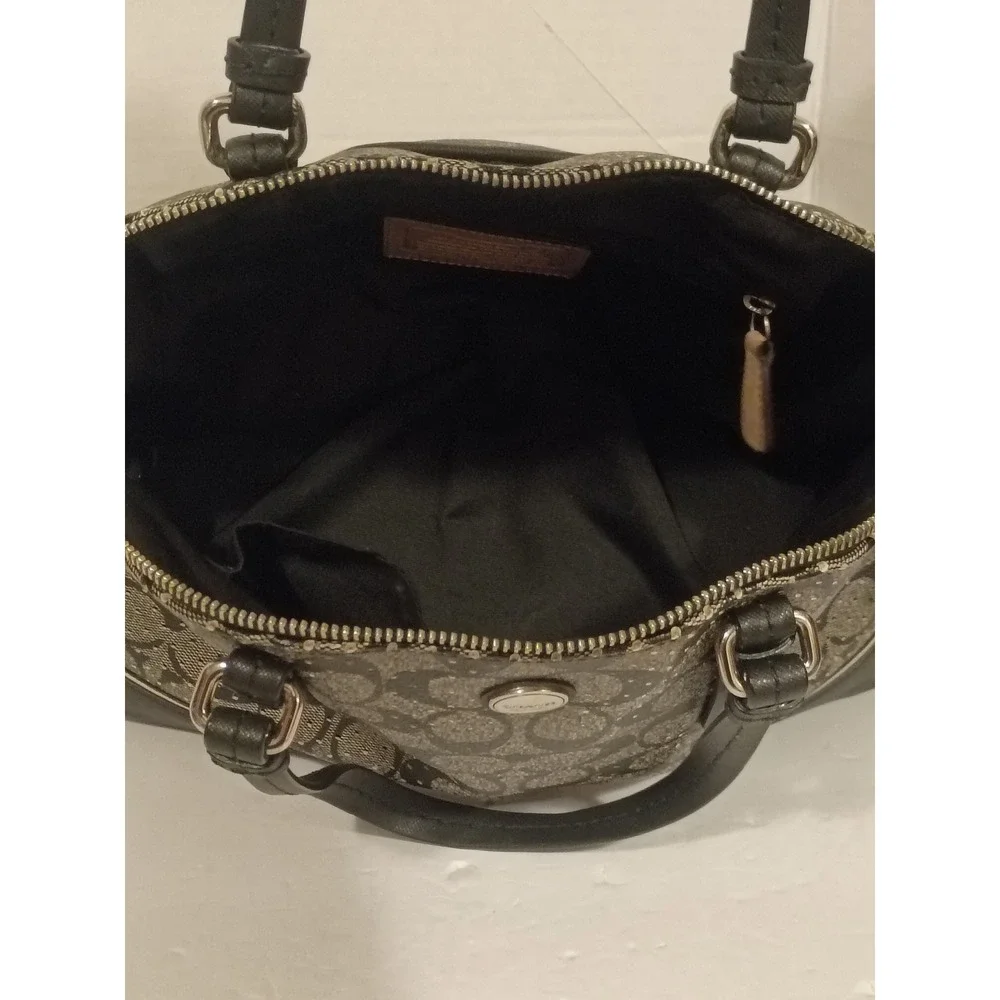Coach Signature Monogram Canvas Dome Satchel Bag Black Gray F31401